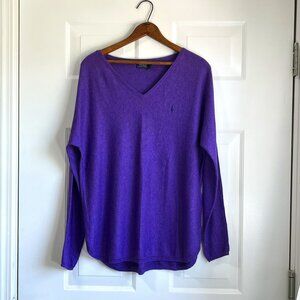 Polo Ralph Lauren Purple V Neck Pull Over Preppy Knit Sweater Women Size Medium